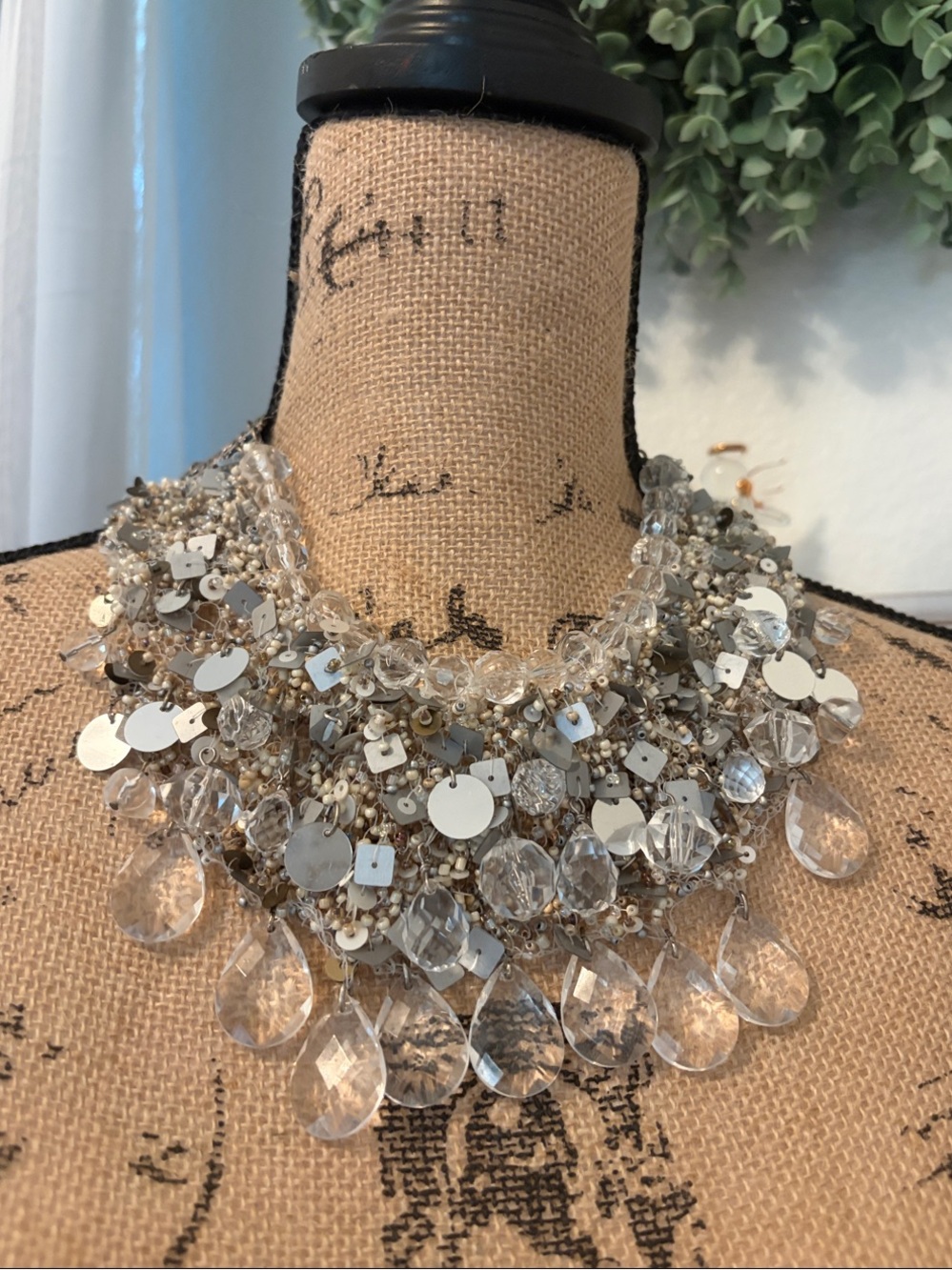 Chico's Bling Clear Crystal & Silver Sequin Statement Necklace